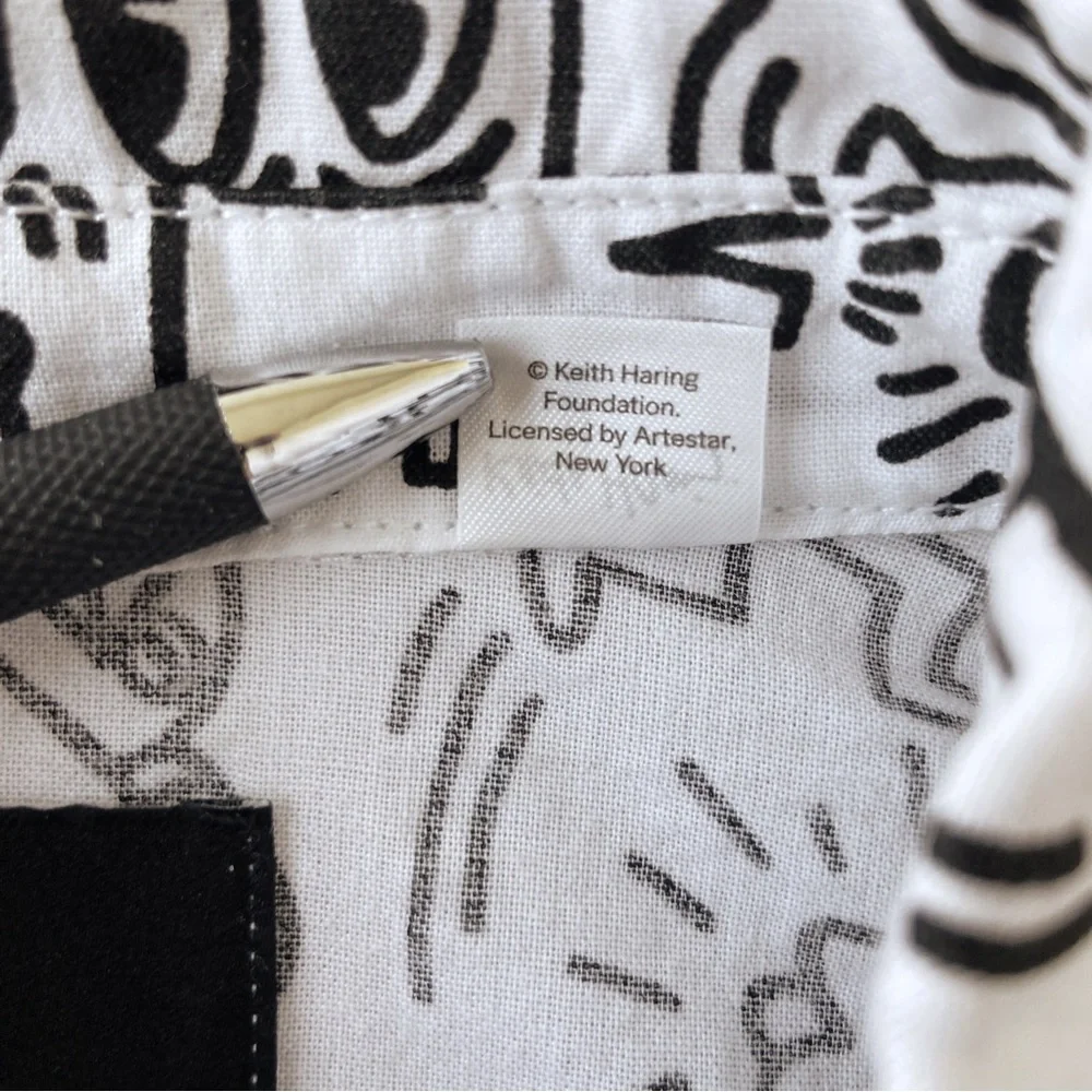 Keith Haring x HM printed white & black short sleeve button down shirt cotton - Picture 4 of 8
